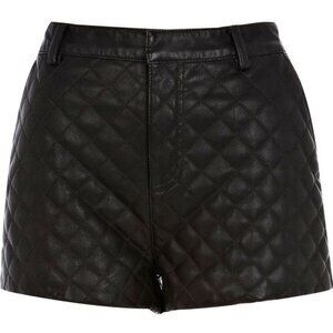 Tobi Quilted Black Faux Leather Pocket Shorts
